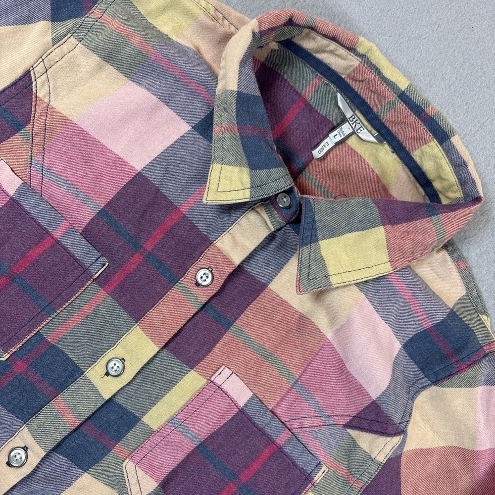 BKE Womens Shirt Button Up Western Pink Plaid Lightweight Long Sleeve L